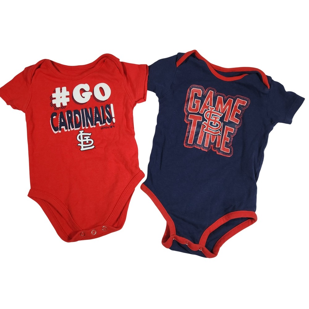MLB St. Louis Cardinals Bodysuit Lot‎ Baby 18M 24M Red Navy Cotton Baseball Fan